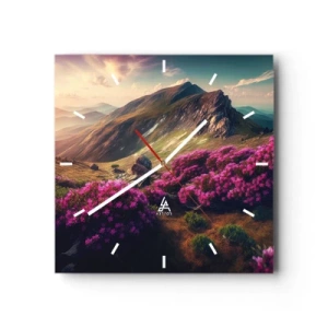 Orologio da parete - Orologio in Vetro - Paesaggio montano con rododendri in fiore - 30x30cm - L'estate sui monti - Decorazione murale moderna per soggiorno e camera da letto ARTTOR