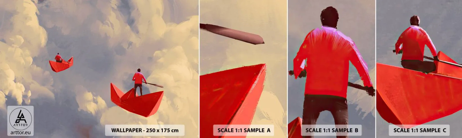 Campione di Fotomurale Adesivo Deluxe Sticker - La spedizione dei sognatori - Astrazione, Fantasia, Origami - 100x30 cm