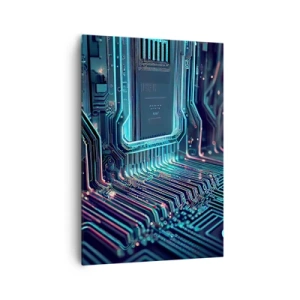 Quadro su tela - Stampe su Tela - Circuito stampato tecnologico con tracce illuminate - 70x100cm - Sto pensando qualcosa... - Decorazione murale moderna per soggiorno e camera da letto ARTTOR