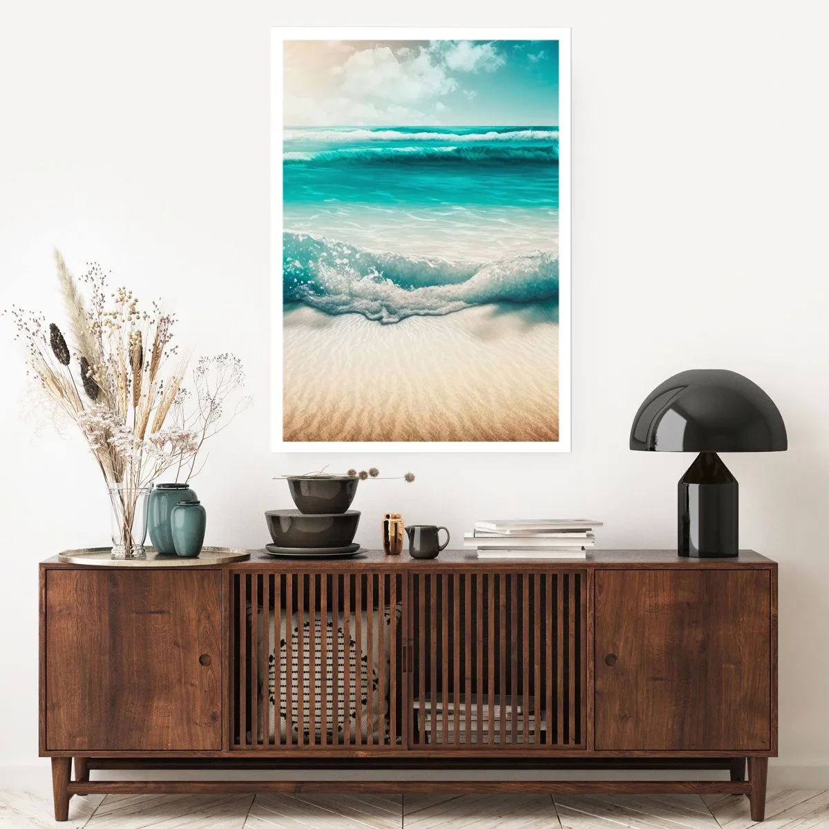 Poster - Onde turchesi che si infrangono sulla sabbia dorata della spiaggia - 50x70cm - La calma dell'oceano - Decorazione murale moderna per soggiorno e camera da letto ARTTOR
