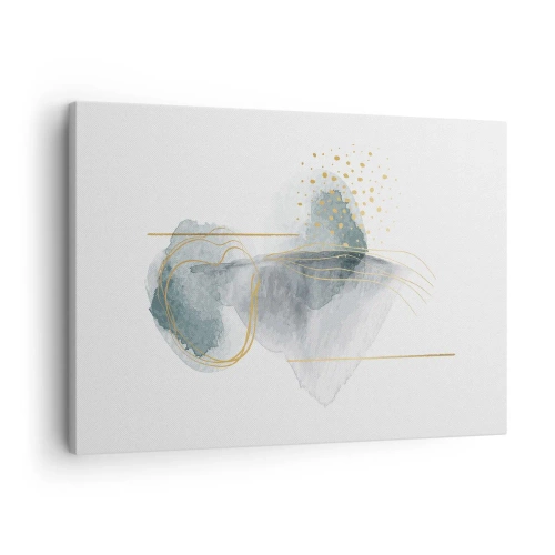 Quadro su tela - Stampe su Tela - Una composizione astratta nei toni del turchese e dell'oro. - 70x50cm - Sui legami del grigio e dell'oro - Decorazione murale moderna per soggiorno e camera da letto ARTTOR