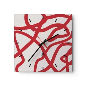Orologio da parete - Orologio in Vetro - Rosso su bianco - 40x40 cm
