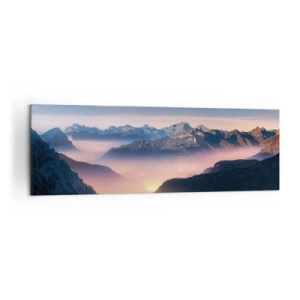 Quadro su tela - Stampe su Tela - Un paesaggio montano con una valle piena di nebbia - 160x50cm - La luce nelle valli - Decorazione murale moderna per soggiorno e camera da letto ARTTOR