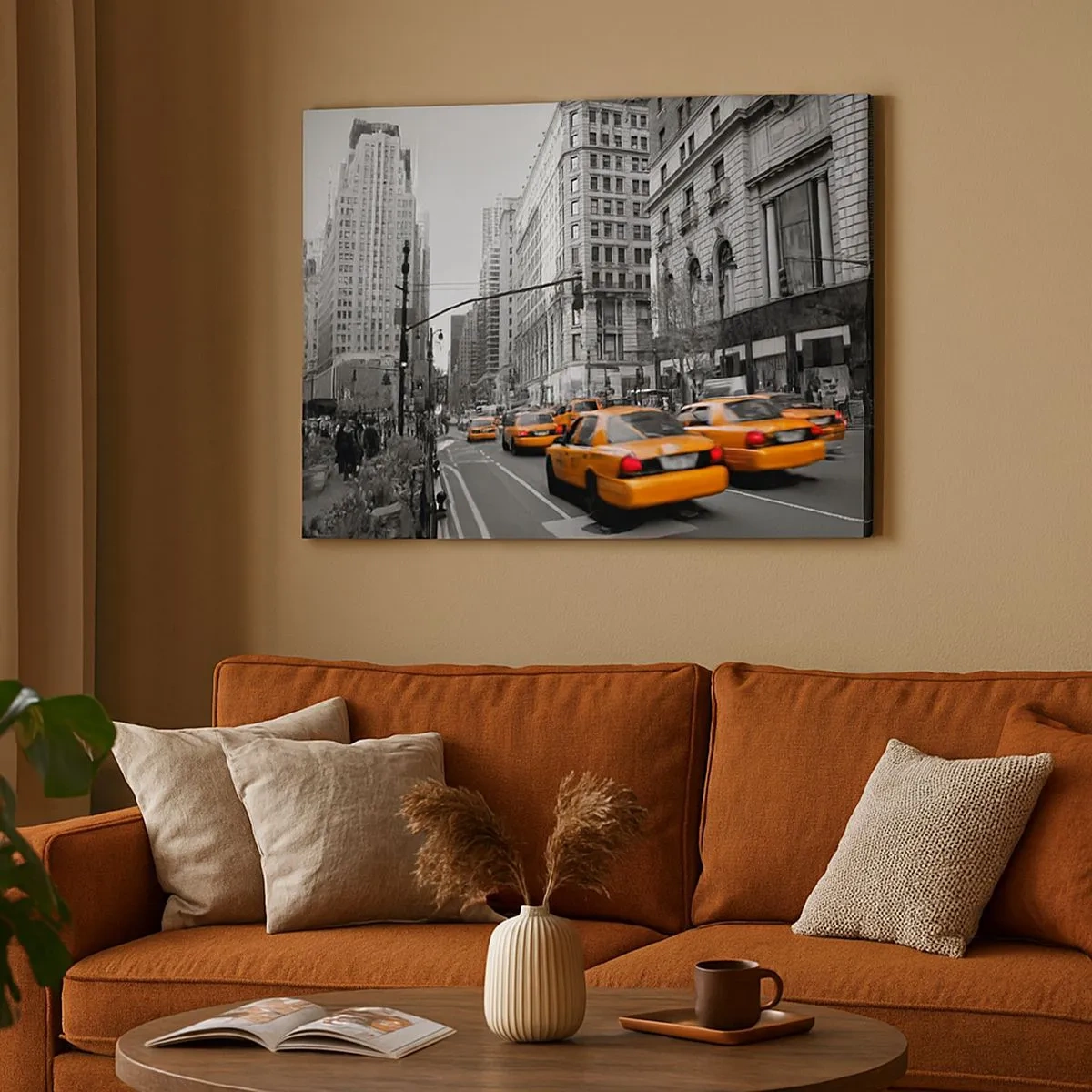 Quadro su tela - Stampe su Tela - Taxi gialli per le strade di New York - 70x50cm - Il sole della grande città - Decorazione murale moderna per soggiorno e camera da letto ARTTOR