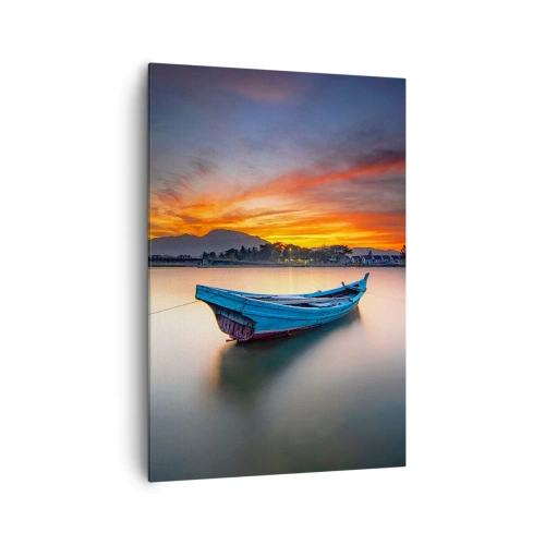 Quadro su tela - Stampe su Tela - Una barca sull'acqua durante un pittoresco tramonto - 70x100cm - Viene una notte buona - Decorazione murale moderna per soggiorno e camera da letto ARTTOR