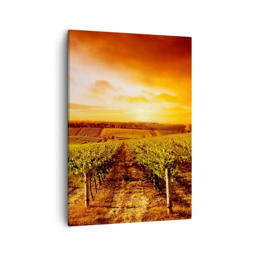 Quadro su tela - Stampe su Tela - Vigneto al tramonto con toni caldi del cielo - 50x70cm - Profumo di frutta con una nota di sole - Decorazione murale moderna per soggiorno e camera da letto ARTTOR