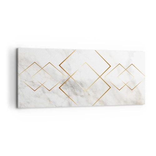 Quadro su tela - Stampe su Tela - Rombi dorati minimalisti su uno sfondo di marmo - 120x50cm - Vista sull'infinito - Decorazione murale moderna per soggiorno e camera da letto ARTTOR