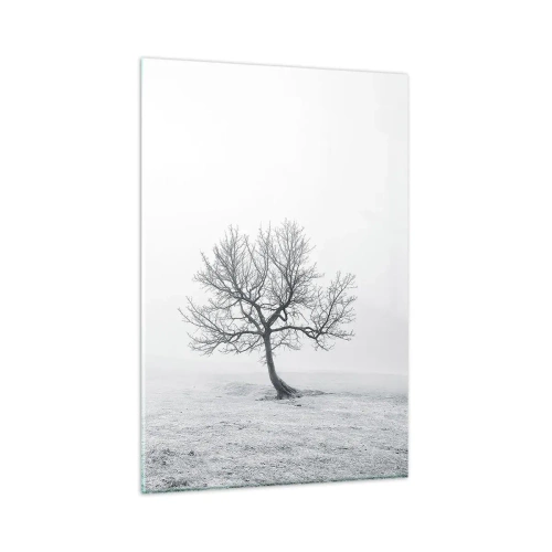Quadro su vetro - Un albero solitario nella nebbia invernale in un campo vuoto - 80x120cm - Contro il nulla - Decorazione murale moderna per soggiorno e camera da letto ARTTOR
