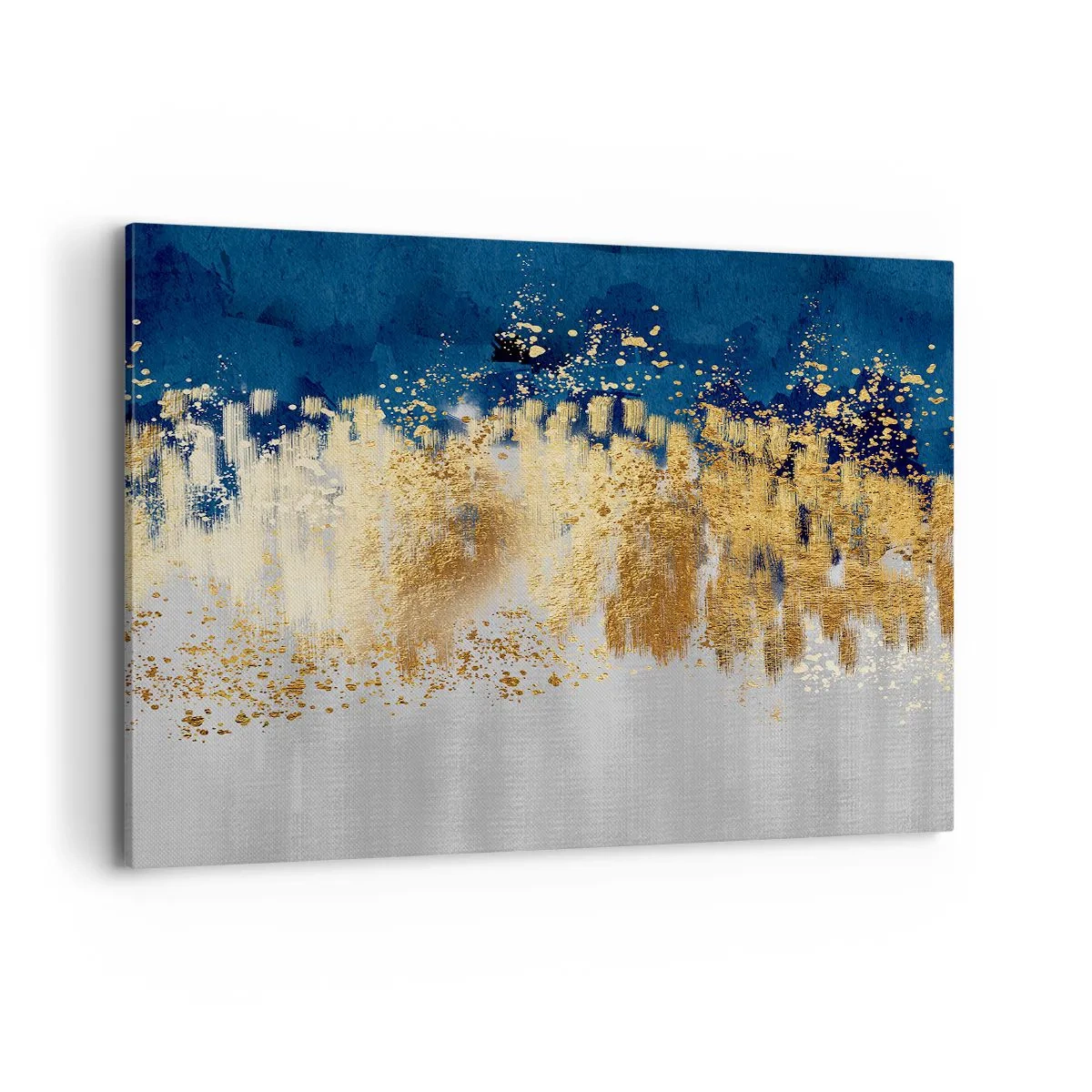Quadro su tela - Stampe su Tela - Una composizione astratta nei toni dell'oro e del blu navy. - 100x70cm - Composizione moderna con bagliore - Decorazione murale moderna per soggiorno e camera da letto ARTTOR