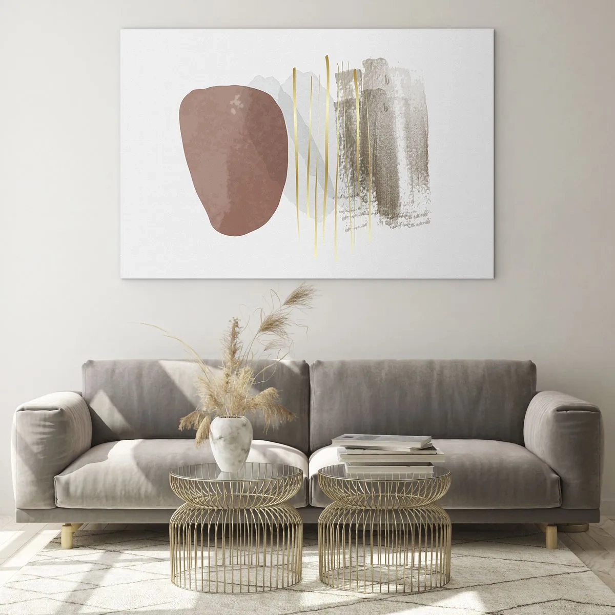Quadro su vetro - Astrazione minimalista con forme beige e marroni - 120x80cm - Colonnato astratto - Decorazione murale moderna per soggiorno e camera da letto ARTTOR