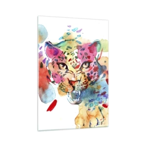 Quadro su vetro - Ritratto astratto di un leopardo dai colori intensi - 70x100cm - La bella e la bestia - Decorazione murale moderna per soggiorno e camera da letto ARTTOR