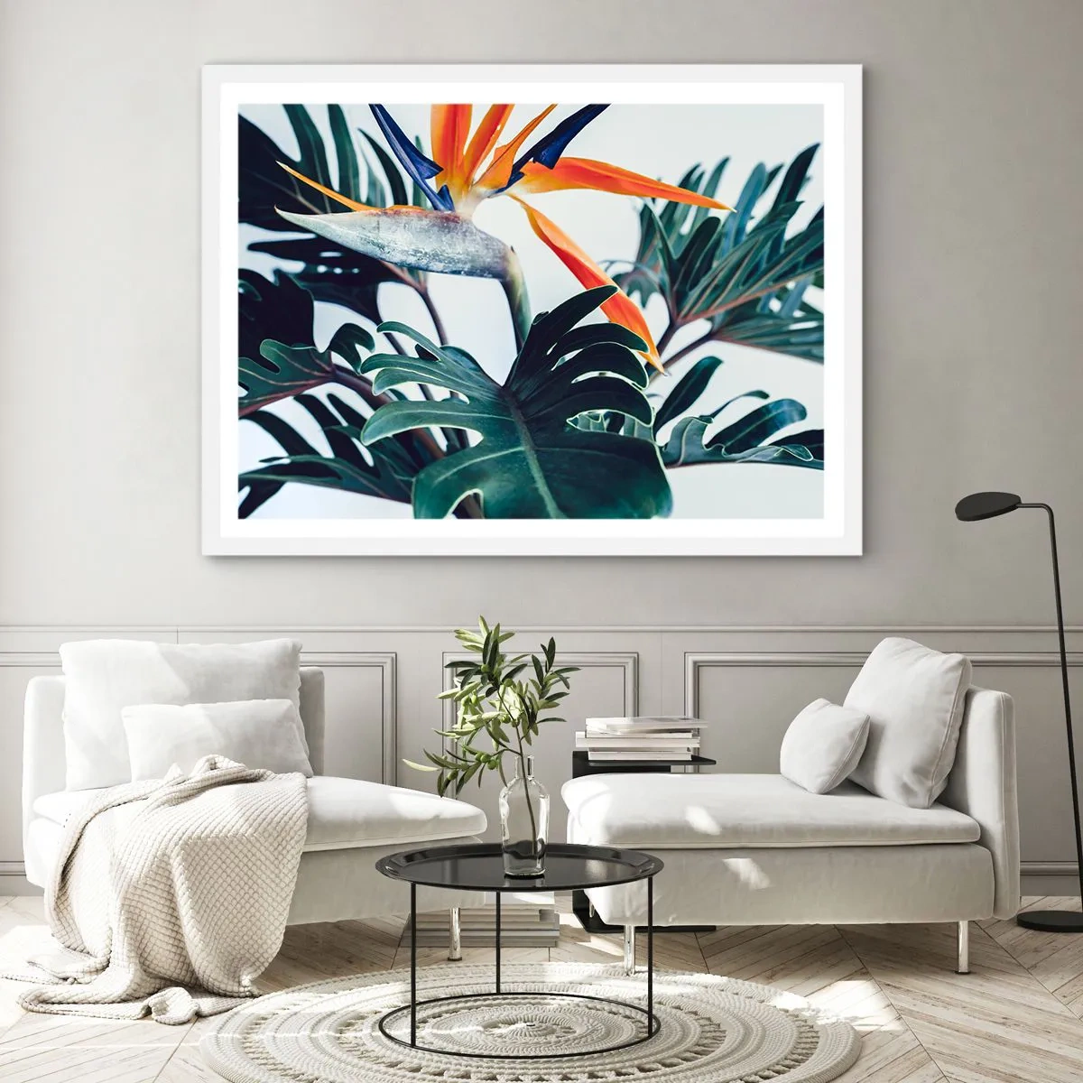 Poster in cornice bianca - Pianta uccello - 100x70 cm