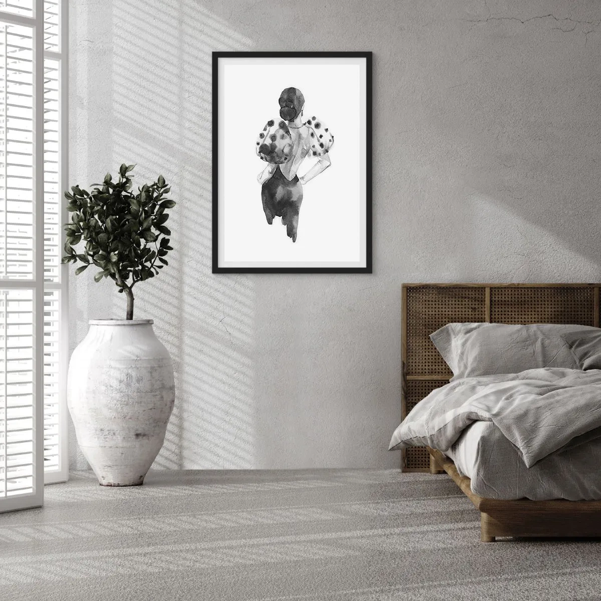 Poster in cornice nera - Silhouette elegante di una donna in nero con un accento elegante - 50x70cm - è passata accanto - Decorazione murale moderna per soggiorno e camera da letto ARTTOR