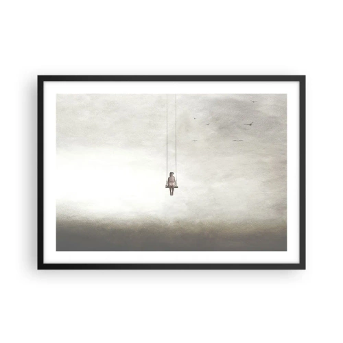 Poster in cornice nera - Una figura su un'altalena sospesa nello spazio - 70x50cm - Il bambino che è in noi - Decorazione murale moderna per soggiorno e camera da letto ARTTOR