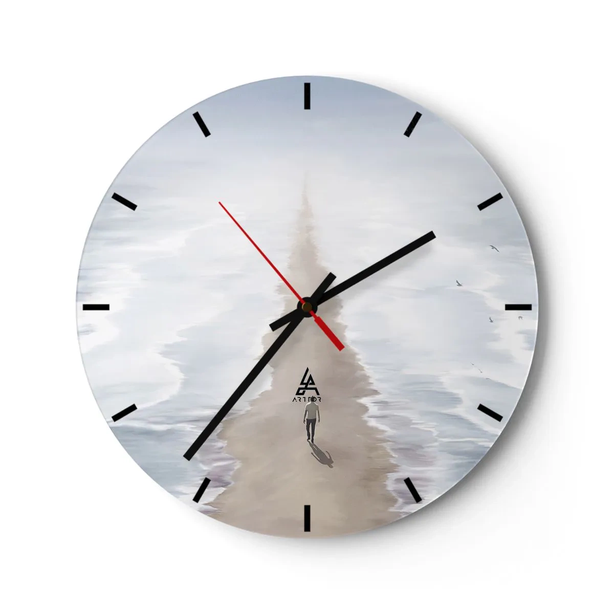 Orologio da parete - Orologio in Vetro - Una figura cammina da sola nell'acqua su un sentiero sabbioso verso l'orizzonte. - 30x30cm - Un futuro luminoso - Decorazione murale moderna per soggiorno, cucina e camera da letto ARTTOR