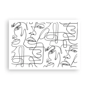 Poster - Un disegno minimalista di un viso con linee su uno sfondo chiaro. - 100x70cm - Emozioni intrecciate - Decorazione murale moderna per soggiorno e camera da letto ARTTOR