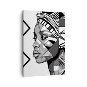 Quadro su tela - Stampe su Tela - Ritratto in bianco e nero di una donna in stile etnico - 50x70cm - Ritratto etnico - Decorazione murale moderna per soggiorno e camera da letto ARTTOR
