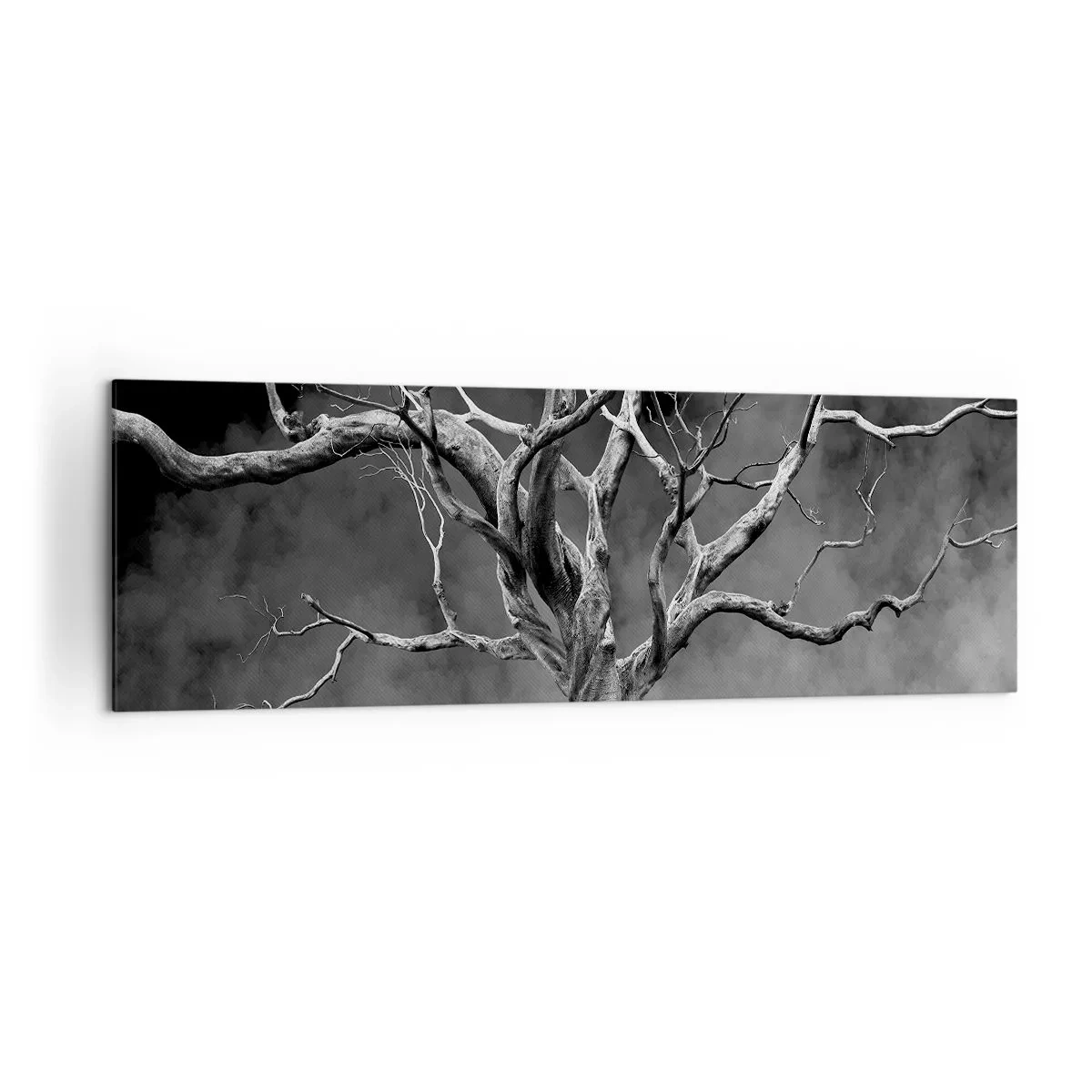 Quadro su tela - Stampe su Tela - Un albero secco in bianco e nero contro la nebbia - 160x50cm - Primordiale e sacro - Decorazione murale moderna per soggiorno e camera da letto ARTTOR