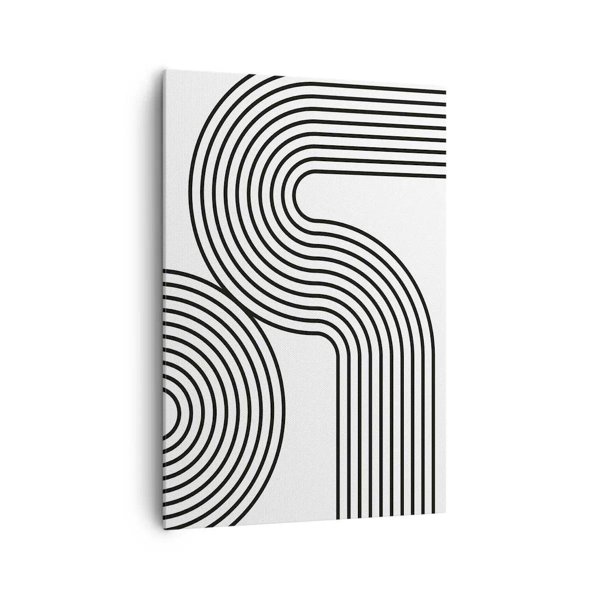Quadro su tela - Stampe su Tela - Un dipinto astratto con linee nere che creano motivi geometrici su uno sfondo bianco. - 70x100cm - In curva - Decorazione murale moderna per soggiorno e camera da letto ARTTOR
