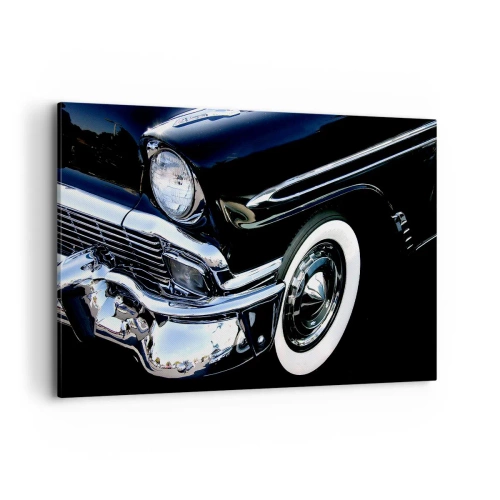 Quadro su tela - Stampe su Tela - Primo piano del faro e del parafango di un'auto classica nera - 120x80cm - Classicità in argento, nero e bianco - Decorazione murale moderna per soggiorno e camera da letto ARTTOR