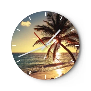 Orologio da parete - Orologio in Vetro - Spiaggia di palme al tramonto su un oceano calmo - 30x30cm - Estate sotto le palme - Decorazione murale moderna per soggiorno, cucina e camera da letto ARTTOR