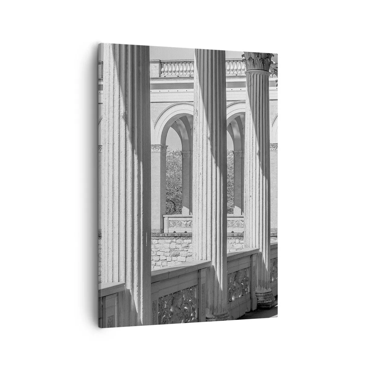 Quadro su tela - Stampe su Tela - Colonnato in stile classico in bianco e nero - 50x70cm - Portico soleggiato - Decorazione murale moderna per soggiorno e camera da letto ARTTOR
