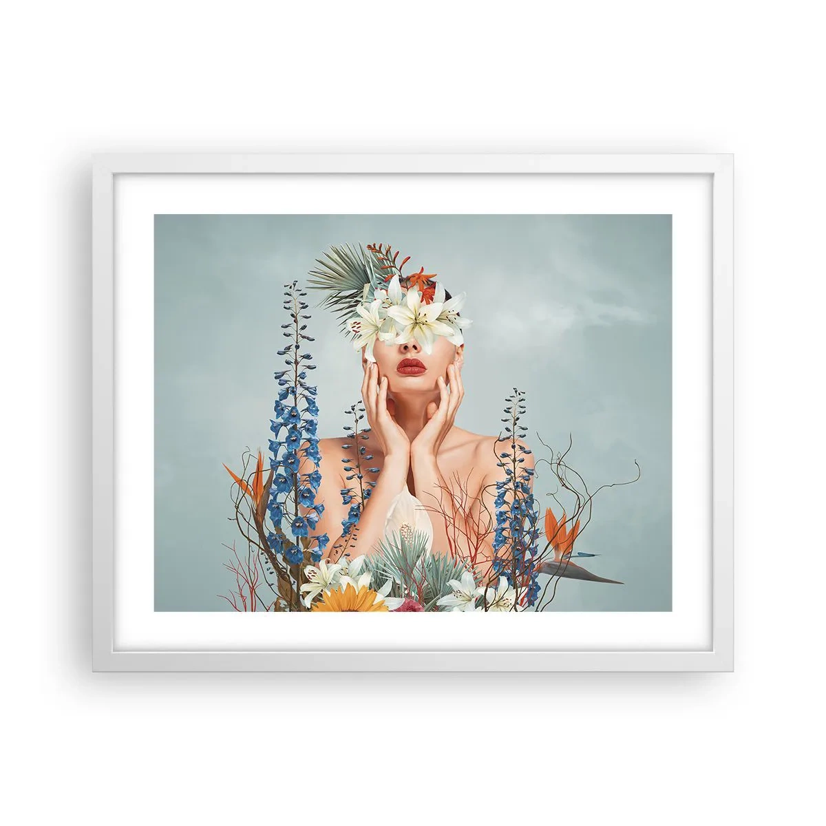 Poster in cornice bianca - Donna - fiore - 50x40 cm