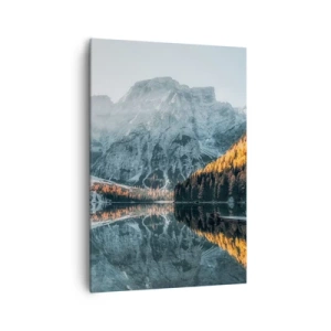 Quadro su tela - Stampe su Tela - Un paesaggio montano riflesso nella calma superficie di un lago - 70x100cm - Paesaggio allo specchio - Decorazione murale moderna per soggiorno e camera da letto ARTTOR