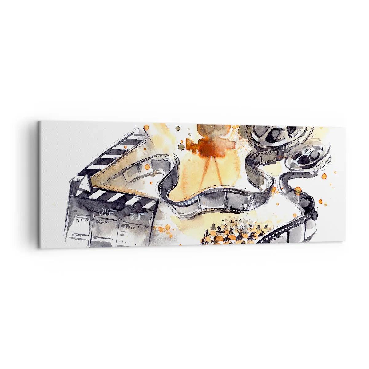 Quadro su tela - Stampe su Tela - Il simbolismo del cinema con una striscia di pellicola in un acquerello artistico - 140x50cm - Nel paese dei sogni - Decorazione murale moderna per soggiorno e camera da letto ARTTOR