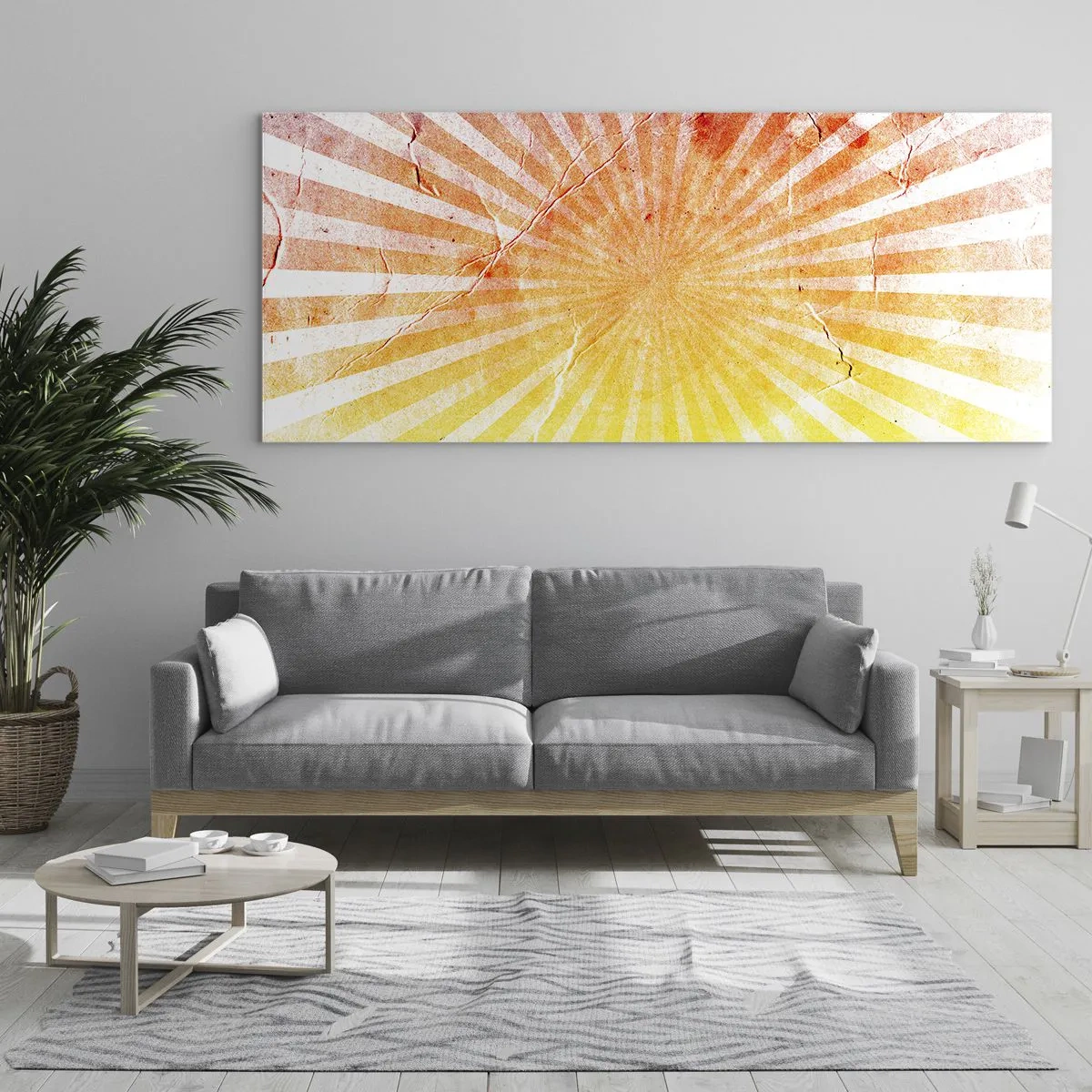 Quadro su vetro - Raggi di sole nelle tonalità dell'arancione e del giallo - 140x50cm - Albe e tramonti - Decorazione murale moderna per soggiorno e camera da letto ARTTOR