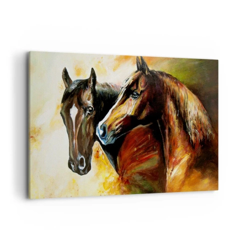 Quadro su tela - Stampe su Tela - Una coppia di cavalli in una composizione pittorica - 120x80cm - Due volte più grazia - Decorazione murale moderna per soggiorno e camera da letto ARTTOR