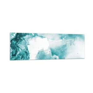 Quadro su vetro - Astrazione nei toni del blu con delicati accenti di bianco - 160x50cm - Palude blu - Decorazione murale moderna per soggiorno e camera da letto ARTTOR