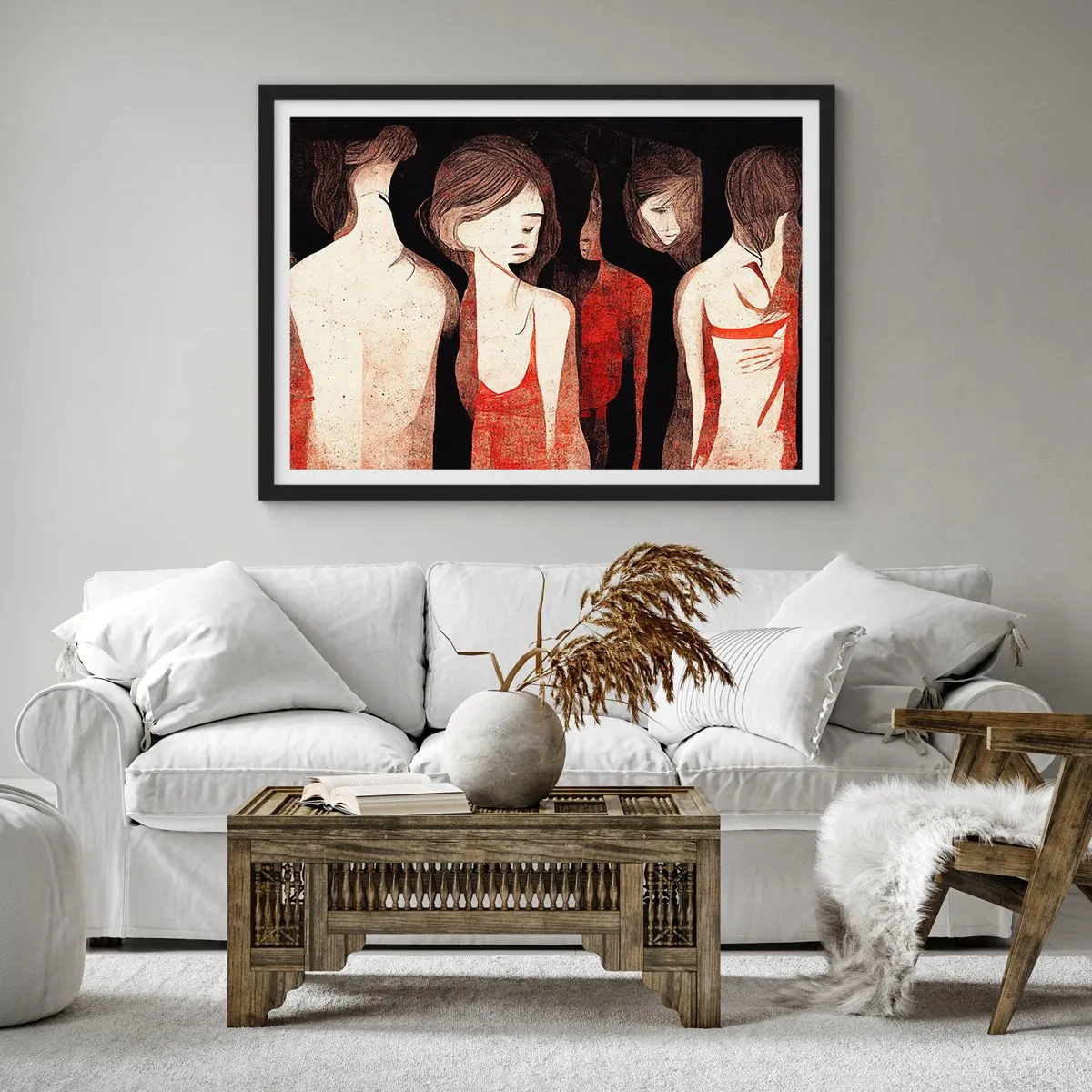 Poster in cornice nera - Figure artistiche in una composizione astratta - 100x70cm - Madonne nell'oscurità - Decorazione murale moderna per soggiorno e camera da letto ARTTOR