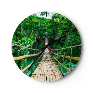 Orologio da parete - Orologio in Vetro - Un ponte di corda di bambù immerso nella vegetazione tropicale sopra un fiume - 30x30cm - Ponte sospeso sopra il verde - Decorazione murale moderna per soggiorno, cucina e camera da letto ARTTOR