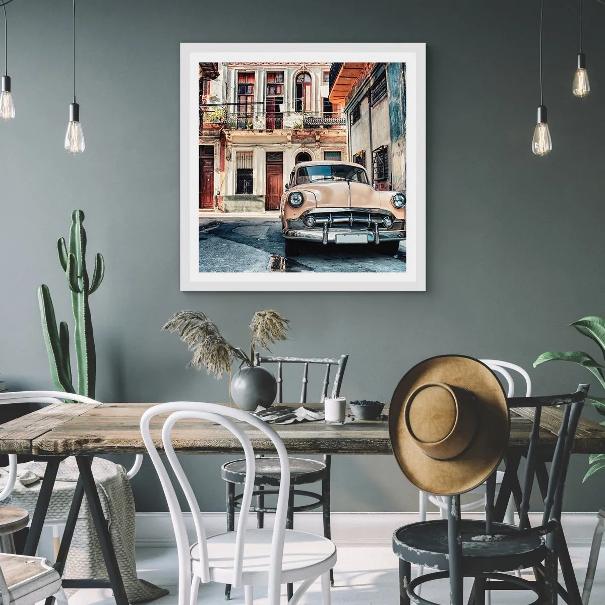 Poster in cornice bianca - Siesta all'Avana - 60x60 cm