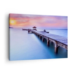 Quadro su tela - Stampe su Tela - Molo di legno che conduce all'acqua durante il tramonto - 70x50cm - Un mare di pace fino all'orizzonte - Decorazione murale moderna per soggiorno e camera da letto ARTTOR