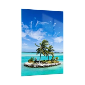 Quadro su vetro - Un'isola tropicale sullo sfondo di un oceano turchese - 50x70cm - Paradiso in terra - Decorazione murale moderna per soggiorno e camera da letto ARTTOR