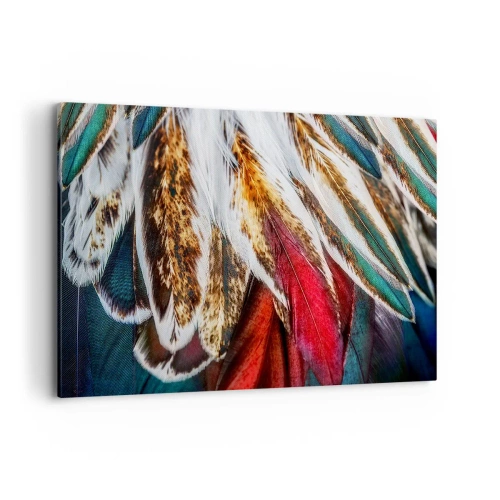 Quadro su tela - Stampe su Tela - Primo piano di piume multicolori dai colori vivaci e intensi - 120x80cm - I misteri del volo - Decorazione murale moderna per soggiorno e camera da letto ARTTOR