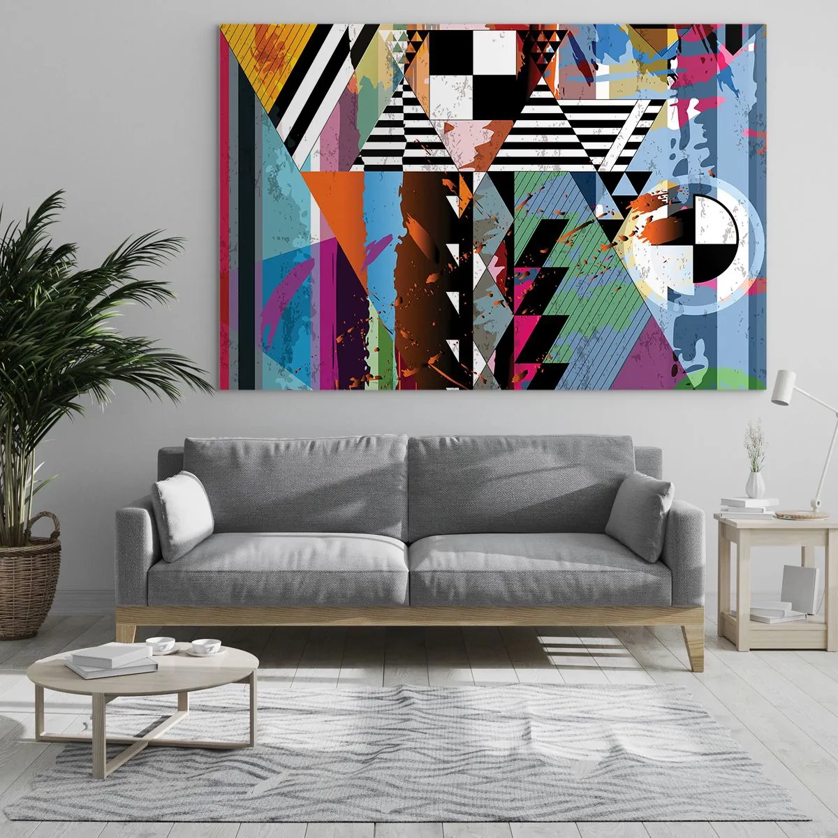 Quadro su vetro - Astrazione geometrica con una varietà di forme e colori - 100x70cm - Geometrico e organico - Decorazione murale moderna per soggiorno e camera da letto ARTTOR