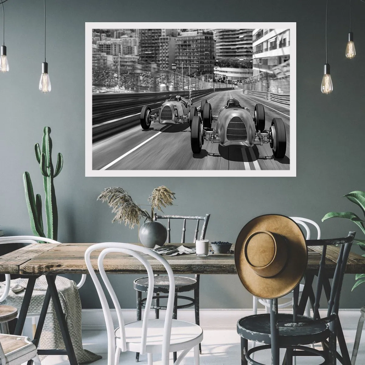 Poster - Scena di gara automobilistica retrò monocromatica - 100x70cm - Tanto tempo fa a Montecarlo - Decorazione murale moderna per soggiorno e camera da letto ARTTOR