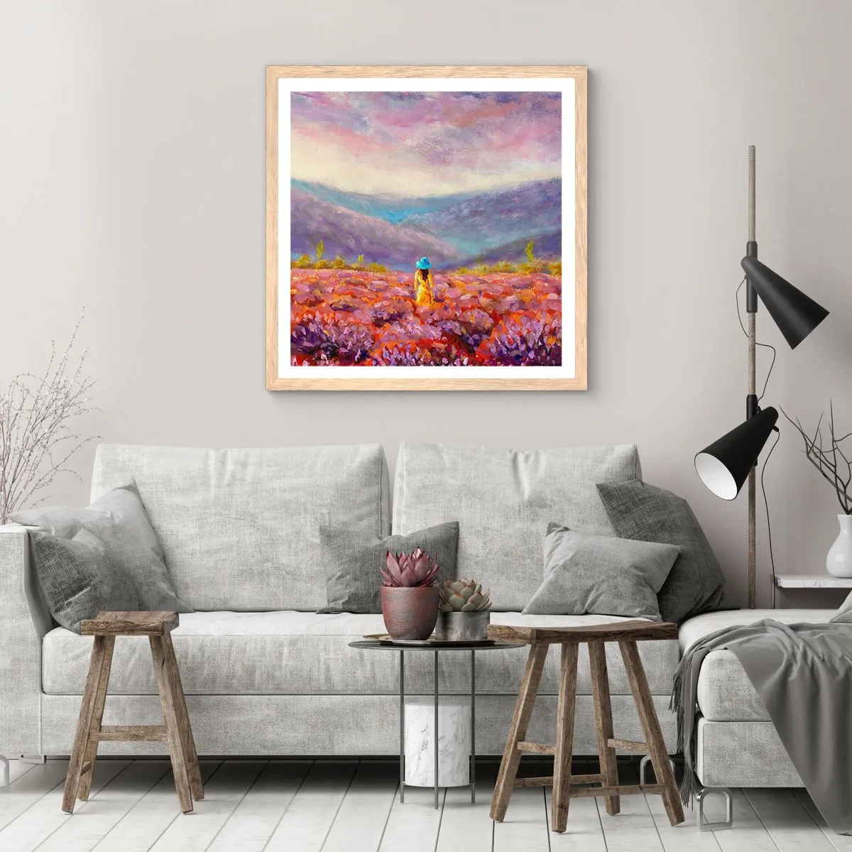 Poster in cornice rovere chiaro - Nel mondo di lavanda - 40x40 cm