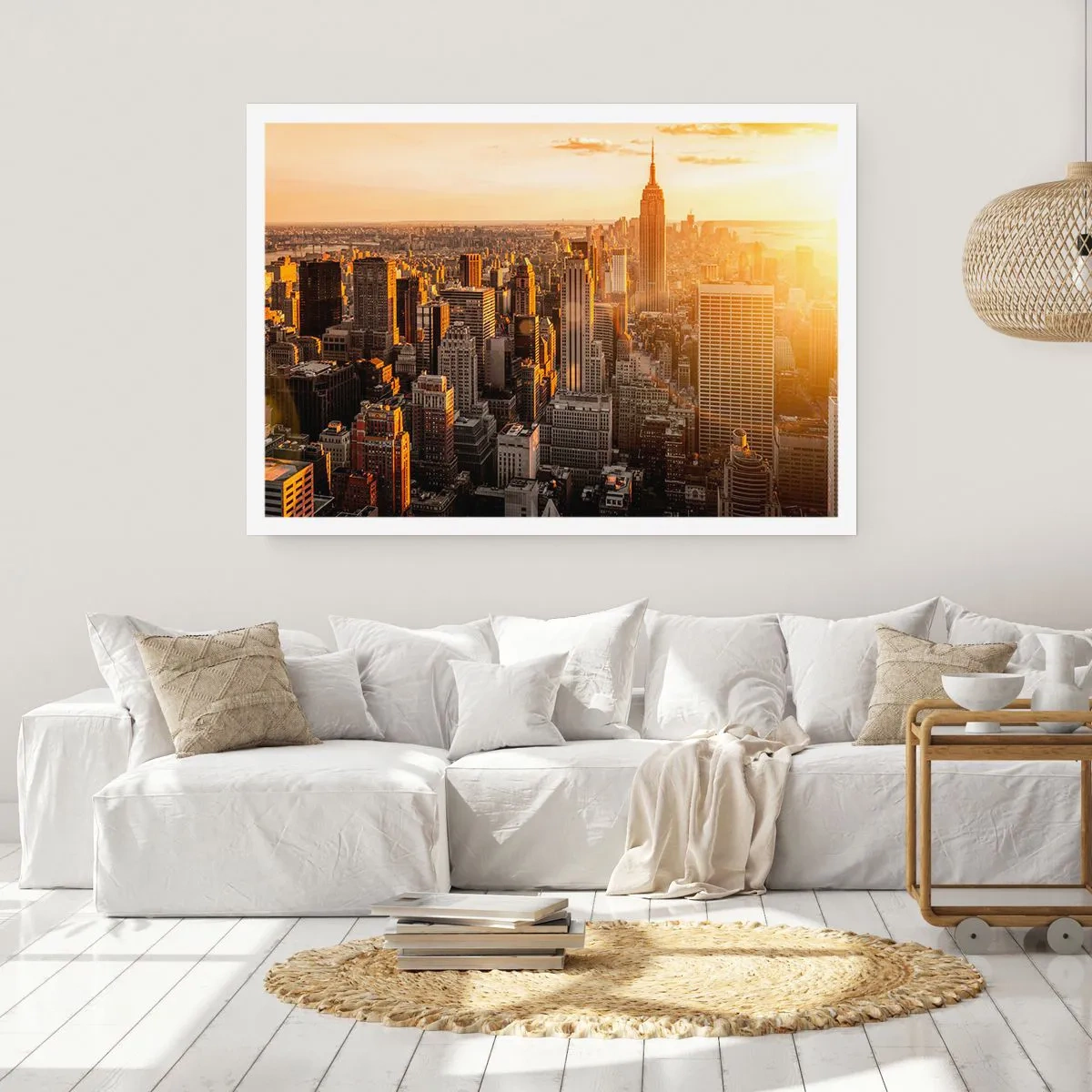 Poster - Skyline di New York City al tramonto con vista sull'Empire State Building - 100x70cm - Crescere al sole - Decorazione murale moderna per soggiorno e camera da letto ARTTOR