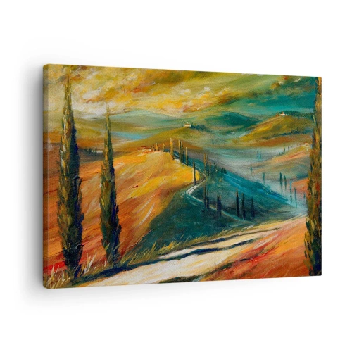 Quadro su tela - Stampe su Tela - Paesaggio toscano con campi, strada e cipressi - 70x50cm - Paesaggio toscano - Decorazione murale moderna per soggiorno e camera da letto ARTTOR