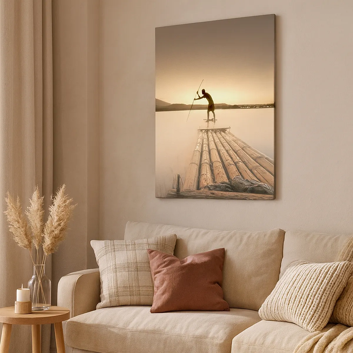 Quadro su tela - Stampe su Tela - Uomo su una zattera al tramonto - 50x70cm - Prima del riposo - Decorazione murale moderna per soggiorno e camera da letto ARTTOR