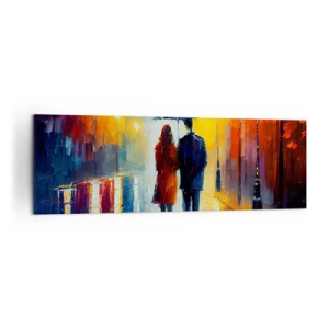 Quadro su tela - Stampe su Tela - Una coppia sotto un ombrello che cammina attraverso una colorata città notturna - 160x50cm - Insieme la notte è colorata - Decorazione murale moderna per soggiorno e camera da letto ARTTOR