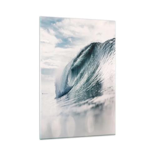 Quadro su vetro - Un'onda del mare catturata in un momento dinamico contro il cielo - 80x120cm - Cima d'acqua - Decorazione murale moderna per soggiorno e camera da letto ARTTOR