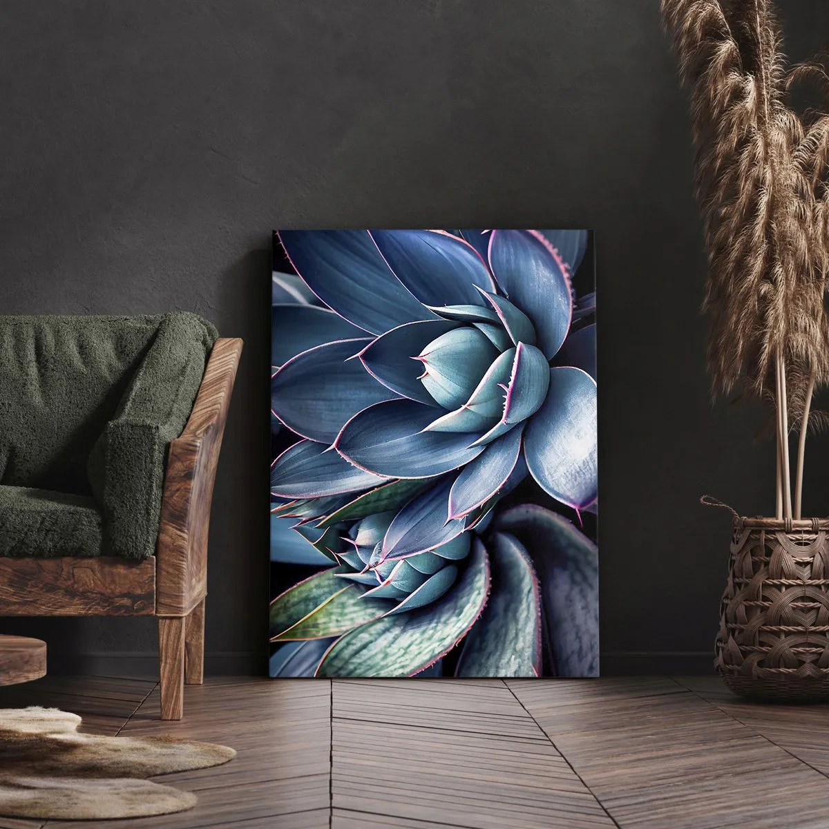 Quadro su tela - Stampe su Tela - Agave nelle tonalità del blu e del verde con accenti rosa - 50x70cm - Forza vitale - Decorazione murale moderna per soggiorno e camera da letto ARTTOR