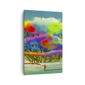 Quadro su tela - Stampe su Tela - Una figura con fumo colorato sullo sfondo di un albero nella natura selvaggia - 80x120cm - Ravvivando questo mondo - Decorazione murale moderna per soggiorno e camera da letto ARTTOR