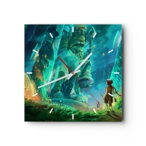 Orologio da parete - Orologio in Vetro - Foresta magica con un personaggio esploratore - 30x30cm - Dal grande Libro delle Fiabe - Decorazione murale moderna per soggiorno e camera da letto ARTTOR