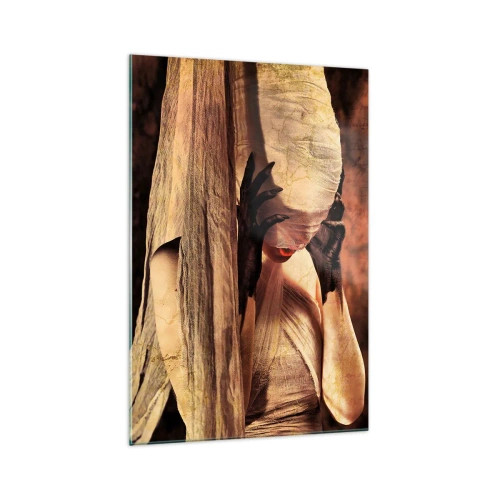 Quadro su vetro - Una donna con un velo e uno stile misterioso su uno sfondo scuro - 70x100cm - Tra il bene e il male - Decorazione murale moderna per soggiorno e camera da letto ARTTOR